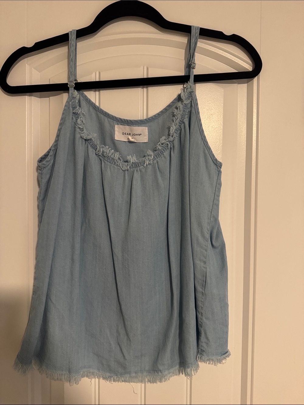 Dear John Pale Blue Frayed-Trim Camisole